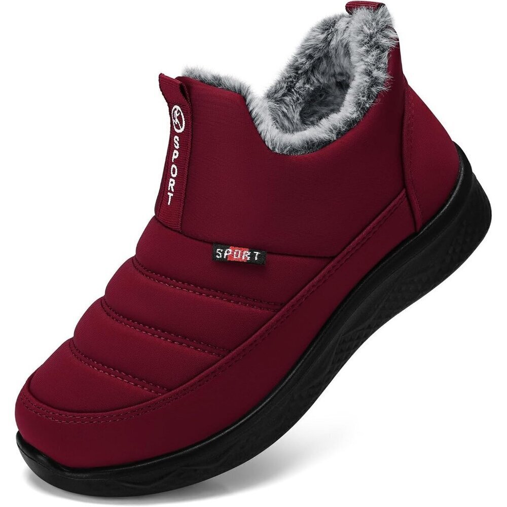 Women’s 03 Red Winter Snow Boots Fur Lined Waterproof Insulated Slip On Shoes